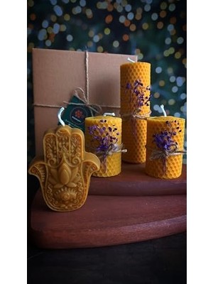 Doğal Petek Balmumu Mum Hediyelik Dekoratif Set Hamse Bereket Eli Beeswax Canle Gift Set