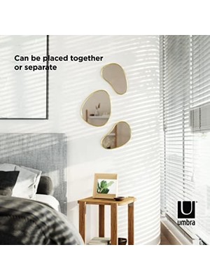 Umbra Hubba Pebble Duvar Montaj Aynaları, 3'lü Set, Pirinç