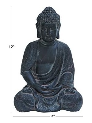 Büyük Beyaz Yıkanmış Siyah Kil Buda Heykeli Masa Dekoru, 8" x 12"
