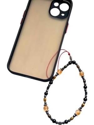 Sitrin Doğal Taş Telefon Charm – Hematit Detaylı Kırmızı Ipli El Yapımı Telefon Askısı | iPhone ve Tüm Telefonlarla Uyumlu | Hediye Kutulu Telefon Süsü - 22-24 cm - Sevgiliye Hediye