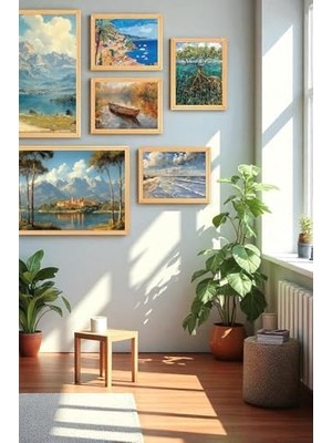 8’li Ahşap Çerçeveli Tablo Seti –çiçek Temalı– 35X50 ve 20X30 cm – Dekoratif Duvar Tablosu-Çiçek