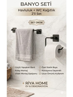 Riya Home Ev & Dekorasyon Kare Yapışkanlı Uzun Havluluk, Tuvalet Kağıtlığı 2’li Set
