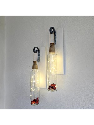 ST Dekor Dekoratif LED Işıklı, Şişe Model, Beyaz Duvar Dekor, Ikili Set