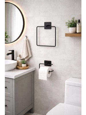 Riya Home Ev & Dekorasyon Kare Yapışkanlı Tuvalet Kağıtlığı Kare Yapışkanlı Kare Havluluk 2’li Set