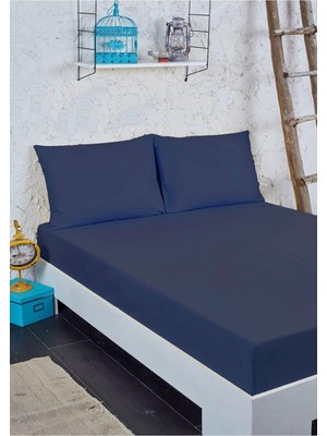Hype Store Pamuklu  Çift Kişilik Lastiksiz Çarşaf Takımı Lacivert - 240X260