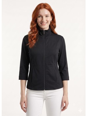 Neden Tekstil Kadın Slim Fit Siyah Fermuarlı Hırka