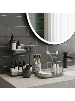 Hype Store Banyo Düzenleyici Organizer Banyo Rafı (Duman Gri, Tek + Iki Katlı Set)