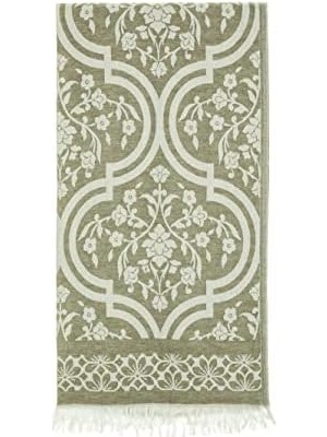 Yeşil Damask Desen Jakarlı Pamuk Peştemal