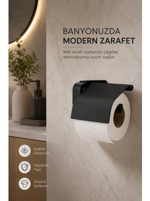 Alper Banyo F1 Model Siyah Kapaklı Tuvalet Kağıdı Askısı Paslanmaz Çelik Vidalı Montajlı Wc Kağıtlık 5 Yıl Garantili