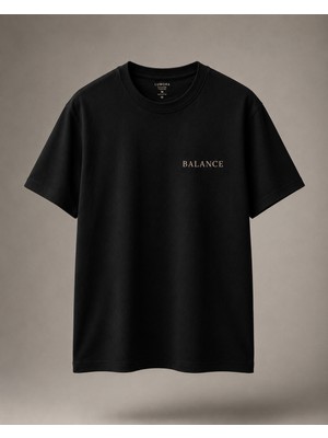 Lumora Store %100 Pamuk Balance Baskılı Unisex Oversize Tişört Füme