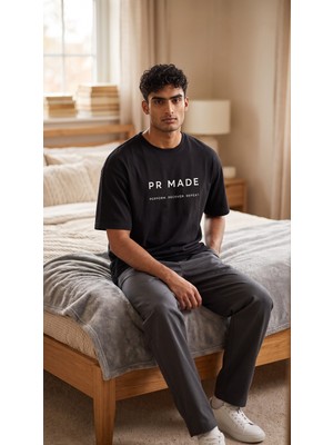 Lumora Store %100 Pamuk Pr Made Baskılı Unisex Oversize Tişört Siyah