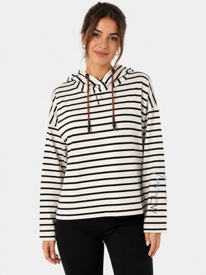 Neden Tekstil Kadın Çizgili Kapüşonlu Uzun Kollu Sweatshirt