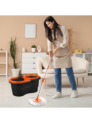 Focus Black Otomatik Temizlik Seti, Pedalsız Döner Sıkmalı 360 Başlıklı Mikrofiber Paspas