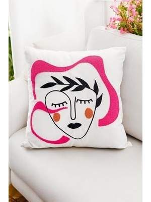 Bohem 45X45 Özel Tasarım Punch Panç Süzene Desen Dekoratif Kırlent Kılıfı Modern Beyaz 50