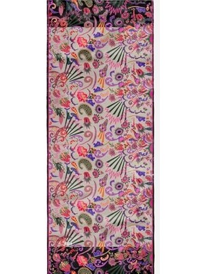 Çiçek Desen Krem Soft Pamuk Şal Violet