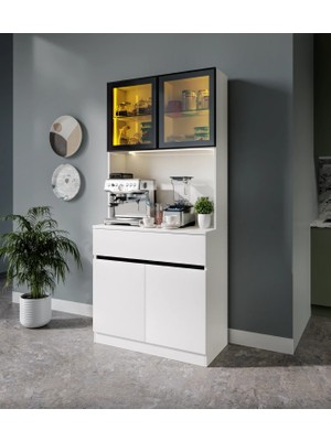 Macera Mobilya Lotus Mini Kahve Köşesi Komple Mdf LED Aydınlatmalı Mutfak Dolabı