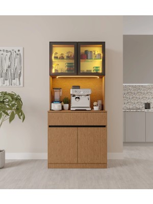 Macera Mobilya Bambu Mini Komple Mdf LED Aydınlatmalı Kahve Köşesi
