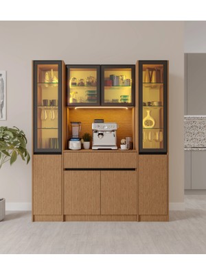 Macera Mobilya Bambu Maxi Komple Mdf LED Aydınlatmalı Kahve Köşesi