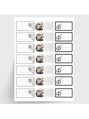 Siyah-Beyaz Isimlik Okul Etiketi, Sticker Seti, 210 Adet