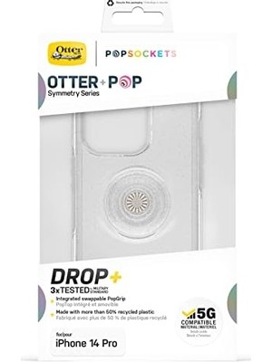 iPhone 14 Pro Otter+Pop Kılıfı, Darbeye Dayanıklı, Düşmeye Dayanıklı, Popsockets Popgrip'li Koruyucu Kılıf, Askeri Standartlara Göre 3 Kez Test Edilmiştir, Yıldız Tozu
