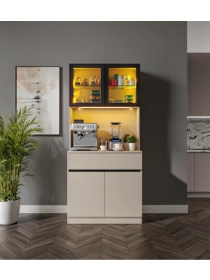 Macera Mobilya Viona Kum Beji Mini Komple Mdf LED Aydınlatmalı Kahve Köşesi
