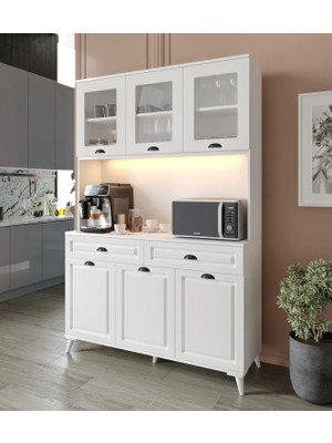 Macera Mobilya Luna Kahve Köşesi - 140 cm Mdf Mutfak Dolabı Ayaklı - LED Aydınlatmalı -