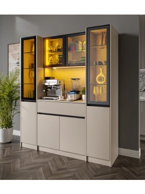 Macera Mobilya Viona Maxi Kum Beji Komple Mdf LED Aydınlatmalı Kahve Köşesi