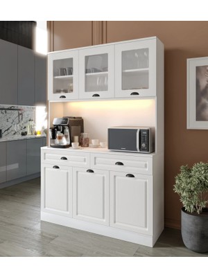 Macera Mobilya Luna Kahve Köşesi - 140 cm Mdf Mutfak Dolabı - LED Aydınlatmalı -
