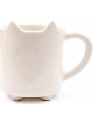 TeOra Store Miyav 03 El Yapımı 3D Krem Parlak Kupa - El Yapımı Seramik Kupa