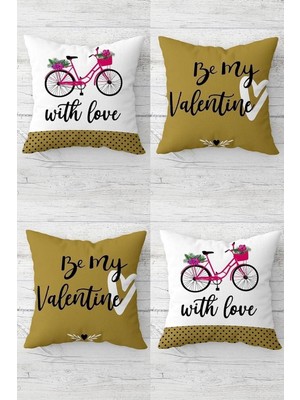Wheat Grains Global Store Be My Valentine Sevgili Bisiklet Gizli Fermuarlı Kırlent Kılıfı Koltuk Yastık Kılıfı TAKIM(4ADET), Haki-Beyaz 43 x 43