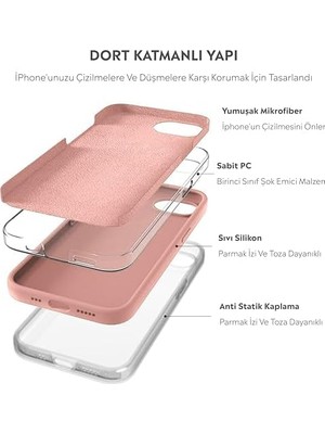 TeOra Store iPhone 17E / iPhone 16E Kılıf Ince Sıvı Silikon 3 Katmanlı Tam Kaplamalı Yumuşak Jel Kauçuk Kılıf Kapak, Şeftali (36)