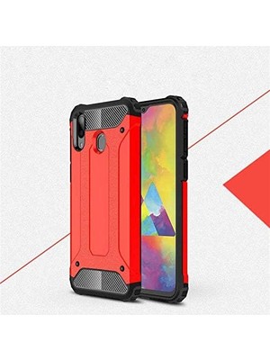 TeOra Store Galaxy M20 ile Uyumlu Çift Katman Koruyucu Crash Military Tank Kılıf - Kırmızı
