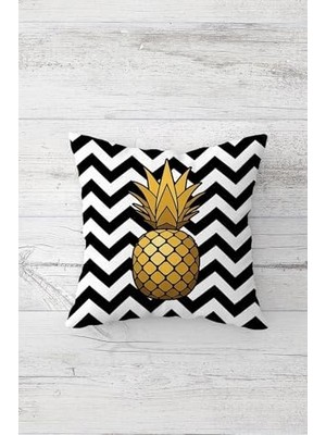 Wheat Grains Global Store Ananas ve Tropikal Meyve Desenli Gizli Fermuarlı Kırlent Kılıfı Koltuk Yastık Kılıfı TAKIM(4ADET), Gold-Siyah Beyaz 45 x 45
