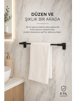 Alper Banyo F1 Model Siyah Uzun Havlu Askısı Paslanmaz Çelik Montajlı Banyo Havluluk 5 Yıl Garantili