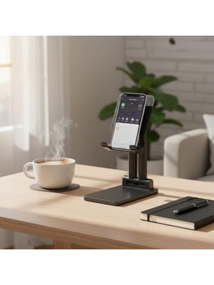 TeOra Store Profesyonel Masaüstü Telefon Tutucu -Yapışkanlı Ev ve Ofis Standı - 360 Derece Dönebilen Teleskopik Ayarlanabilir Kol