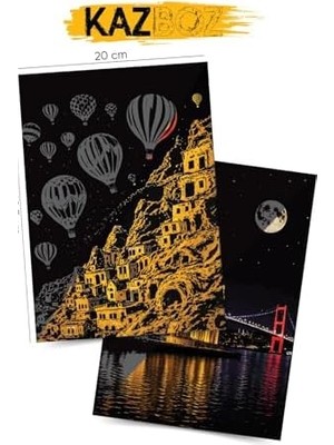 TeOra Store Kazboz Kazıma Sanatı, Türkiye Temalı Scratch Art Seti, 20X28,5 Cm, Venedik, Kapadokya, Istanbul Manzaralı