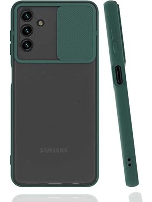TeOra Store Galaxy A04S ile Uyumlu Kılıf Slayt Sürgülü Arkası Buzlu Lensi Kapak - Koyu Yeşil