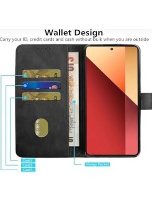 TeOra Store - Xiaomi Redmi Note 15 Pro Plus ile Uyumlu Pro+ Kılıf 360 Tam Kaplar Deri Dokulu Kapaklı Cüzdan Standlı Kartvizitli - Siyah