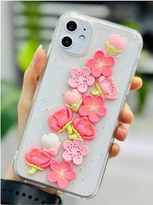 TeOra Store Iphone 11 ile Uyumlu Oyuncak Pembe Çiçek Tasarımlı Esnek Silikon Kılıf
