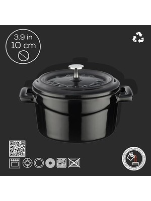 TeOra Store Metal Döküm Mini Tencere, 10 Cm, 0.35 L Hacim, Siyah