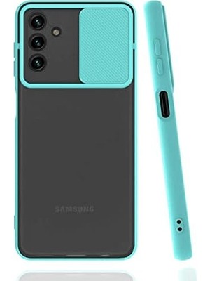 TeOra Store Galaxy A13 5g ile Uyumlu Kılıf Slayt Sürgülü Arkası Buzlu Lensi Kapak - Turkuaz