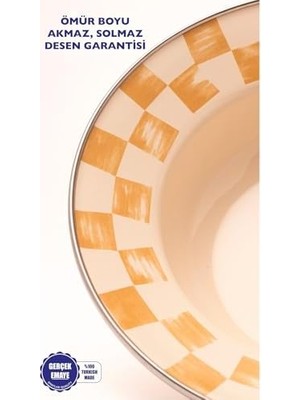 Wheat Grains Global Store Beige Dama Desenli Emaye Çukur Makarna ve Salata Tabağı 24CM