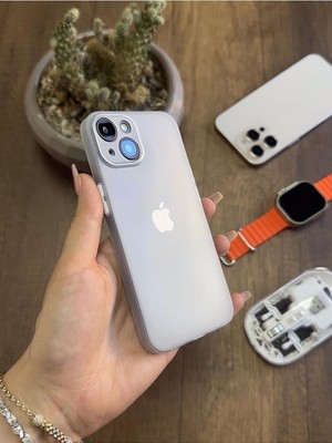 TeOra Store Süper Ince Mat Ultra Thin Silikon Kılıf Buzlu Beyaz iPhone 14 ile Uyumlu