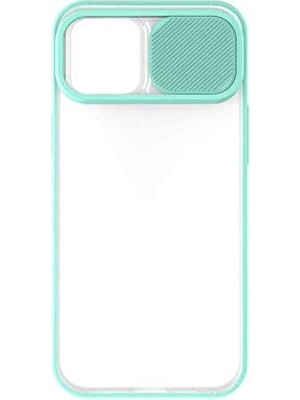 TeOra Store Apple iPhone 12 ile Uyumlu Kılıf Slayt Sürgülü Arkası Buzlu Lensi Kapak - Turkuaz