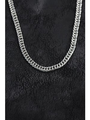 Inure Jewelry 316L Çelik Gümüş Renk Curb Model Zincir Erkek Kolye