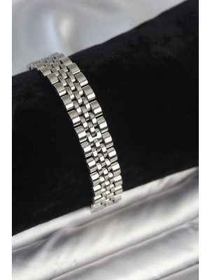 Inure Jewelry 316L Çelik 12 mm Kalınlıkta Gümüş Renkli Erkek Bileklik