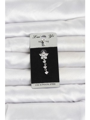 Inure Jewelry 316L Cerrahi Çelik Sallantılı Çiçek Model Göbek Piercing