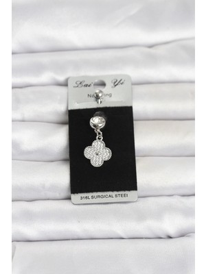 Inure Jewelry 316L Cerrahi Çelik Sallantılı Yonca Model Göbek Piercing