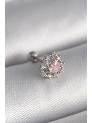 Inure Jewelry 316L Çelik Gümüş Renk Zirkon Taşlı Kalp Tragus Piercing
