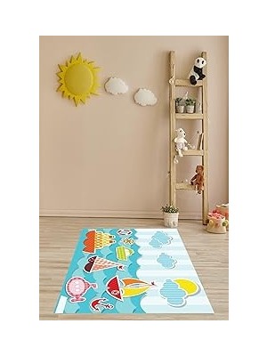 Mey İthalat Pelangi Denizci Desenli Denizaltı Dümen Yelkenli Yıkanabilir Kaymaz Taban Leke Tutmaz Çocuk Odası Halısı, Pembe-Mavi-Yeşil 80 x 350, 903868008880350